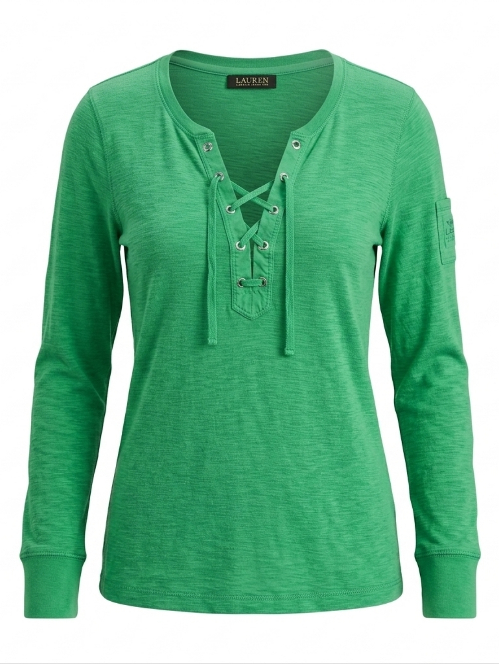 Lauren Ralph Lauren Lace Up Tie Front Shirt Large Preppy Old Money Cotton Top